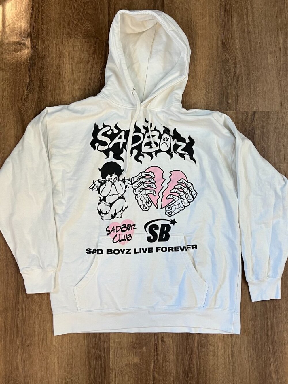 Sad Boyz White Hoodie – Angel Streetwear Pullover Sweatshirt Sz XXL